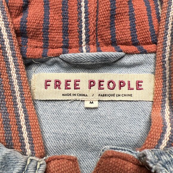 Free People NWT Baja Hooded Jean Denim Jacket Medium Boho Aztec Southwest READ - Picture 3 of 10